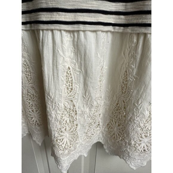 Soft Surroundings Left Bank Nautical Dress MP Eyelet Lace Stripe Scallop Hemline - Picture 7 of 9